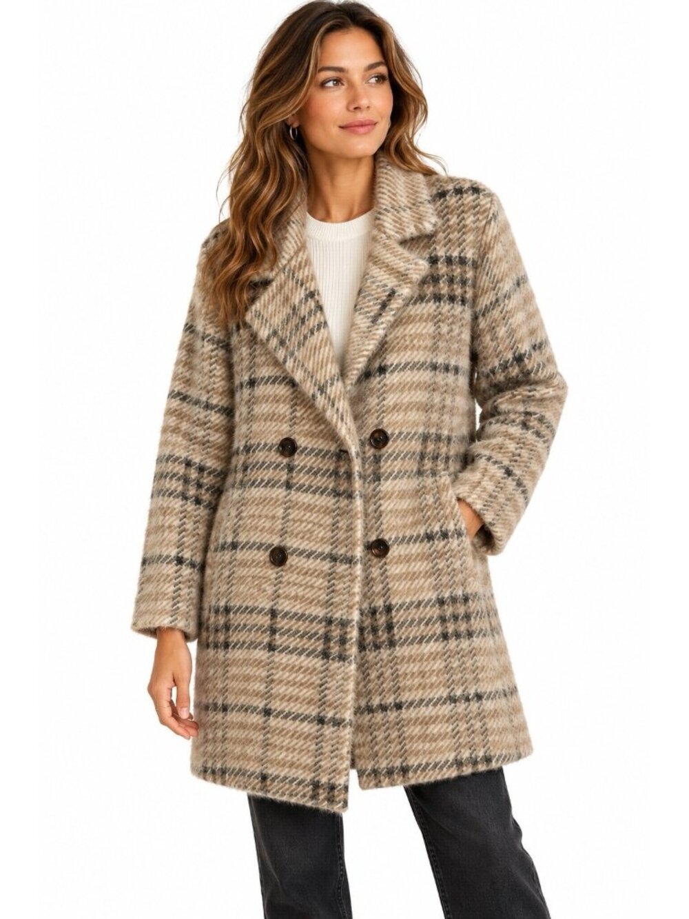 NVLT plaid eyelash coat LARGE PETITE double breasted longline teddy fuzzy womens